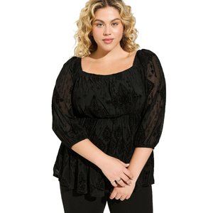 NWT Womens Plus Size 2X Torrid Flocked Mesh Square Neck Puff Sleeve Peasant Top